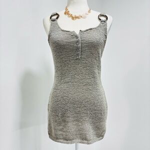 WD.NY Sweater Tank Top Grey/Green Wood Detail Front Buttons